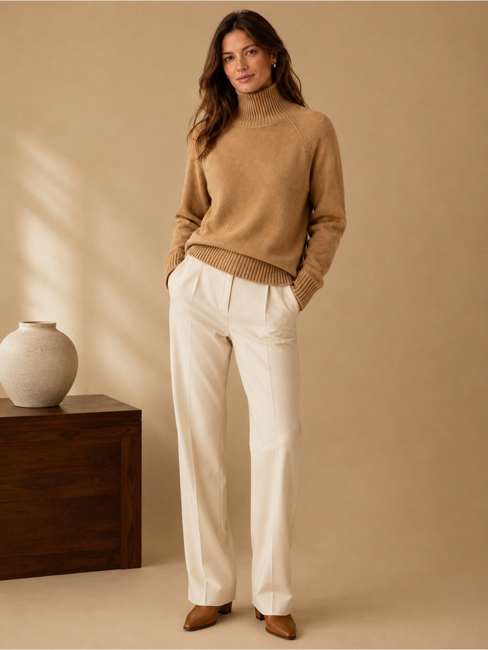 Ann Taylor Wool Cashmere Camel Turtleneck Sweater L